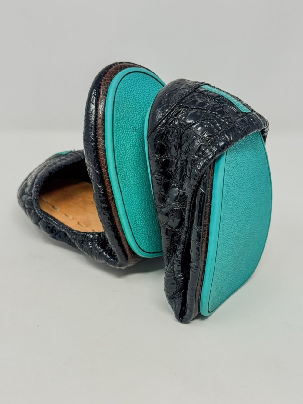 Tieks by Gavrieli Obsidian Black Croc Patent Leather Ballet Flats Women's 9